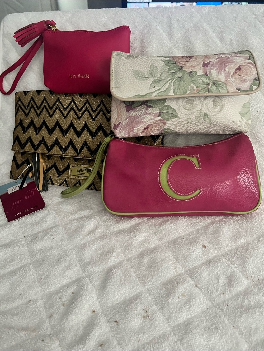 Joy Susan Hot Pink Leather Wristlet Clutch - Floral & Chevron Wallet4 Set ,H56